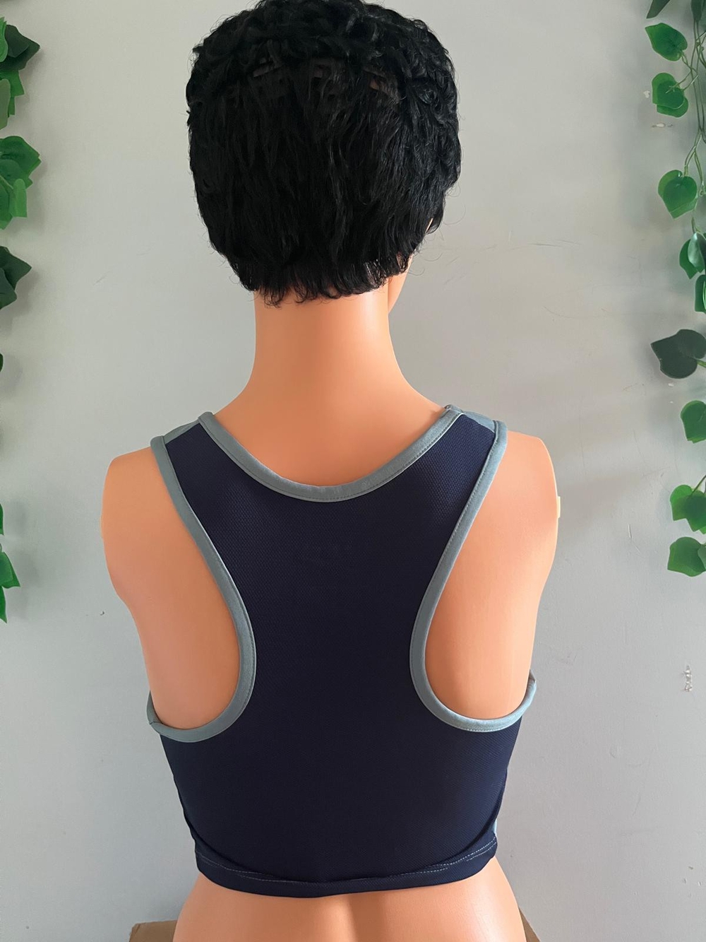 Reebok Navy Racerback Crop Top with Gray Trim